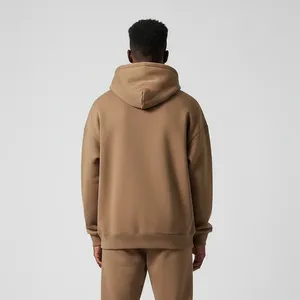 Men's <b>Brown</b> Hooded Sweatshirt Oversized Fit Solid Colour Casual <b>Fleece</b> Hoodie With Long Sleeve Autumn Winter Wear 2027 - Product Image 2