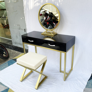 Modern BTD68051 Bronze Frame <b>Vanity</b> Table Chair Set Leather <b>Makeup</b> Table Lighted Mirror for Bedroom Dressing for Modern Usage - Product Image 4