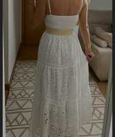Robe Bohème de Mariage Keloid pour Femme, Robe Longue Bohème Maxi Miss Charm Paris, Dentelle Blanche, Crochet, Pompons, Bretelles, Écologique et Naturelle