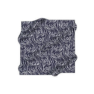 Navy Blue and White Silk Square Scarf with Geometric Pattern - Product Image 1