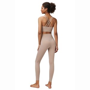 Seamless Yoga Set Women Solid Color High Waist Leggings Racerback Crop <b>Top</b> Full Length Activewear Two Piece Set - Product Image 2