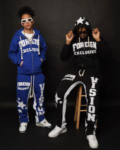 Custom Vintage Sun Fade Chándales Unisex Patchwork Zip Up Acid Wash Flared Sweatsuit Pantalones de chándal y conjuntos de Sudadera con capucha para el invierno - Product Image 5