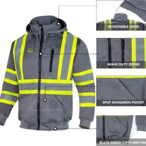 Sudadera CON CAPUCHA DE SEGURIDAD reflectante para hombre, ropa de trabajo de manga larga personalizada para trabajadores de la construcción con bolsillo con cremallera en el pecho - Product Image 5