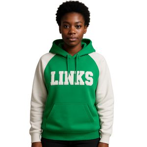 Felpa con cappuccio verde con maniche Raglan bianche nera civica e professionale per organizzazione di abbigliamento personalizzato - Product Image 1