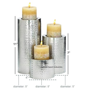 Pilar martillado de Metal plateado, soporte de vela en forma de cilindro para el hogar y decoración de mesa de Navidad, pilar de vela - Product Image 6