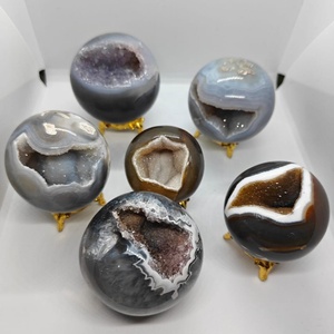 Sphère d'agate druzy naturelle polie, boule de cristal étincelante, pierre précieuse de quartz, décoration de guérison, méditation, Feng Shui, objet de collection - Product Image 1