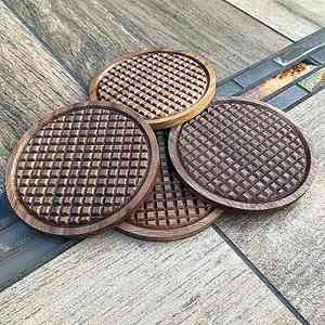 Custom Logo Wooden <b>Coasters</b> Walnut Sheesham Handcrafted High Quality Exporter from India - Product Image 5