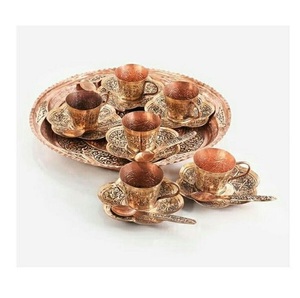 Percolateur en cuivre élégant, bouilloire de service à café gravée à la main, nouveauté, service à thé tendance, tasse, assiette, vente en gros de papier métallique - Product Image 1