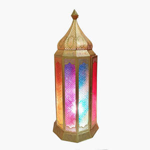 Décorations du Ramadan 2026, lanternes porte-bougie en verre coloré et métal doré, modernes, durables, pour le sol et la table, décoration de Noël - Product Image 3