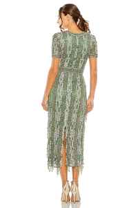 Vestido de fiesta de mujer modesto verde cálido hasta la rodilla con media manga brillantes cristales con cuentas a mano bordado Polymesh Material - Product Image 4