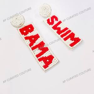 Pendientes de aro de moda con tema de espíritu de equipo Premium con cuentas de semillas de diamantes de imitación diseños elegantes-joyería personalizable al por mayor - Product Image 4