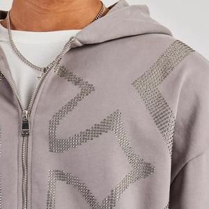 Sudadera con capucha con logotipo personalizado de gran tamaño lavado con ácido personalizado de lujo de la mejor calidad diamantes de imitación desgastados Regular Fit hombres ropa de calle Unisex - Product Image 4