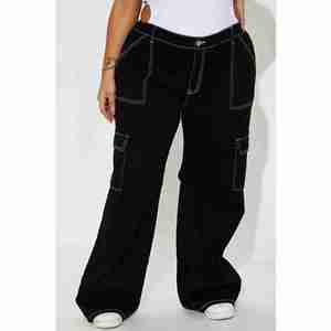 Pantalones Vaqueros de Mezclilla para Mujer al por Mayor, Pantalones Vaqueros Rotos a la Moda con Bolsillos Laterales, Pantalones Cargo Transpirables, Pantalones de Talla Grande para Mujer - Product Image 3