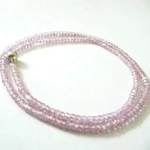 Pink Cubic Zirconia Rondelle Faceted 3mm Pink Color Beaded <b>Necklace</b> <b>Magnetic</b> Clasp - Product Image 1