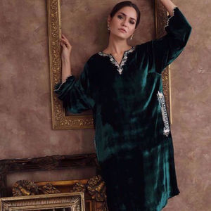 2024 dernier indien pakistanais élégant décent broderie Kurta pantalon robe dentelle fête/mariage porter avec diamants bouton - Product Image 1