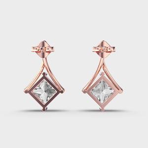 Boucles d'oreilles clous en or jaune/blanc/rose 9K avec diamants taille princesse, design moderne en forme de goutte - Product Image 2