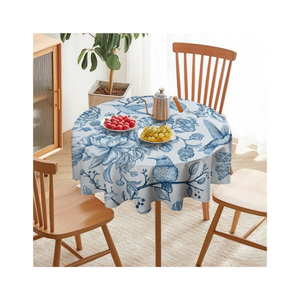 <b>Blue</b> Cream Reusable Cotton Table Cloth Dining Table Cover Custom Size Weight Eco Friendly Indian Manufacturer OEM ODM Export - Product Image 2