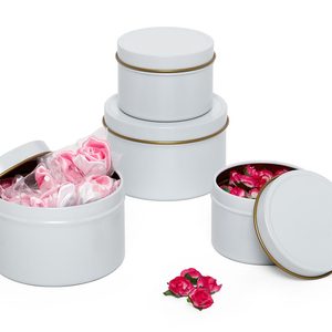 Envases de hojalata blancos profundos reciclables de grado alimenticio, latas de hojalata en relieve para dulces, cosméticos, té y chocolate - Product Image 1