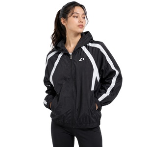 Custom Black <b>White</b> Stripe Hooded Windbreaker Wholesale Lightweight Nylon <b>Zip</b> <b>Up</b> Sports Men's Jackets Private Label Windbreaker - Product Image 1