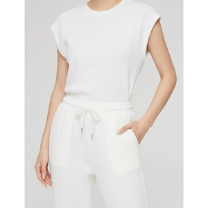 Ensemble tricoté côtelé pour femme : débardeur sans manches et short moulant au-dessus du genou 100 % coton – Vente directe usine OEM ODM - Product Image 1