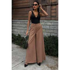กางเกงขายาวทรงปาลาซโซเอวสูงผ้าเครปกันยับ รุ่น 0080 ทรงขากว้าง - Product Image 1