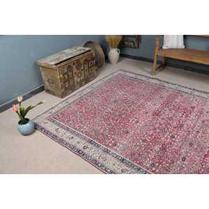 Vintage Large Rug, 6.4x9.4 ft Turkish Rug, <b>Red</b> <b>Wool</b> Rug - Product Image 5