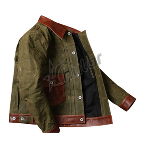 Chaqueta de trabajo de lona de algodón vintage americana personalizada, chaqueta de carga para trabajadores que se decolora con botones y cuello de cuero - Product Image 2