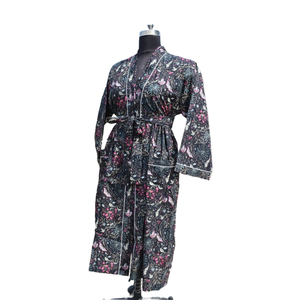 Kimono Peignoir en coton Robe de nuit d'été ouverte sur le devant pour femmes Robe de plage - Product Image 4