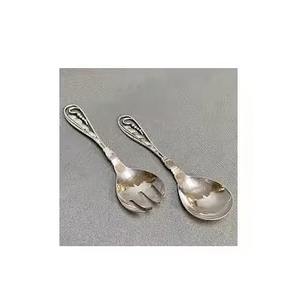 Cuillère en laiton massif antique vintage à usage de restauration Lot de 2 cuillères à couverts en laiton Cuillère décorative - Product Image 5