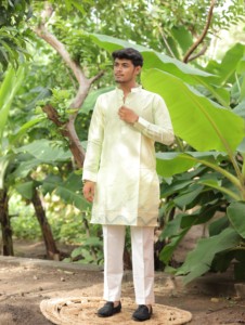 Diseñador jacquard blanco real kurta - Product Image 5