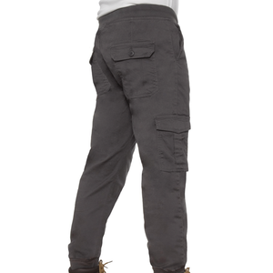 Pantalon Cargo noir pour hommes, taille élastiquée lavée et pantalons Cargo ajustés à revers, vente à chaud - Product Image 6
