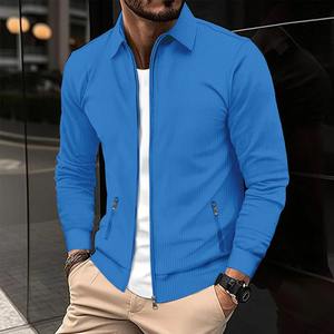 ¡Novedad de 2025! Chaqueta cárdigan ajustada para hombre, moda informal para jóvenes, deportes al aire libre, Color sólido, bolsillo con cremallera, solapa, lona fina impresa - Product Image 5