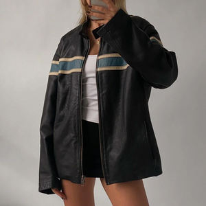 1990's Retro Vintage Ladies Oversize Bomber Sheepskin <b>Leather</b> <b>Jacket</b> Soft <b>Long</b> <b>Leather</b> <b>Jacket</b> for Women - Product Image 1