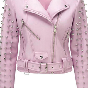 Vestes en cuir slim fit 2026 pour femmes, nouvelle mode, cuir véritable avec clous, vestes d'extérieur, logo personnalisé, veste en cuir pour femmes - Product Image 3