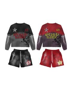Ensembles de chemises de survêtement et de shorts de couleur noire à coquille souple imprimée sur mesure pour hommes ensembles d'été personnalisés et lourds - Product Image 1