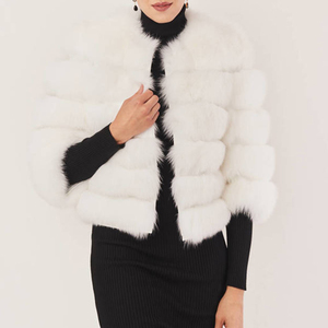 Manteau d'hiver en soie tissée pour femme, coupe courte, coupe-vent, rembourré de duvet, avec col amovible respirant en fourrure de renard, taille XS, style Hip Hop - Product Image 1