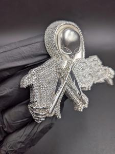 Pendentif Breloque Hip Hop en Argent 925 Plaqué Or avec Moissanite, Motif Crâne Grim Reaper Iced Out, Idéal Cadeau de Fête - Product Image 3