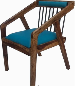 Silla de brazo alto de madera maciza de Sheesham, cojín de cuero PU moderno, silla de comedor para el hogar, Bar, cocina, sala de estar, oficina, café, apartamento - Product Image 4