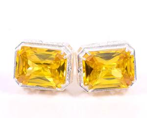 Boutons de manchette en saphir jaune octogonal, boutons de manchette en pierre précieuse taille radiant, argent poli, cadeau de marié, boutons de manchette de luxe pour hommes - Product Image 5