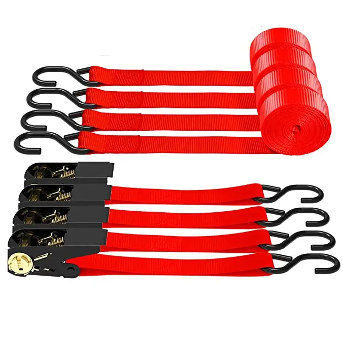 Cinturino in gomma personalizzato cinghie di fissaggio a cricchetto in poliestere 4pk 15 Ft 1200 Lbs Oem cinghie a cricchetto da 4 pollici gancio a S 1 pollice