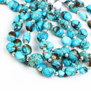 ลูกปัดมอฮาวีสีฟ้าแบบเรียบ ขนาด 6x8-8x10 มม. ลูกปัดพลอยเทอร์ควอยซ์สีน้ำเงินอมทองแดง สำหรับทำเครื่องประดับ ความยาว 8 นิ้ว - Product Image 2