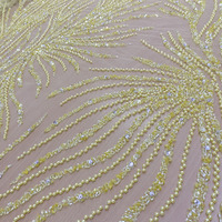 Voilage Brodé Luxe Effet Rayon de Soleil Doré, Tissu 100% Polyester Organza Léger et Transparent pour Rideaux de Maison