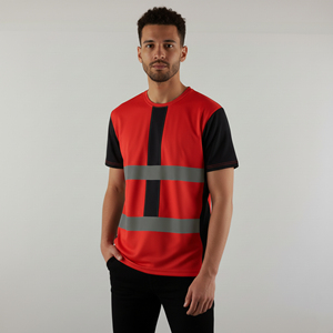 T-shirt de sécurité haute visibilité pour homme, bicolore rouge et noir, 100 % polyester, norme ANSI Classe 2, logo personnalisé imprimé, LED clignotante, OEM/ODM, respirant - Product Image 2