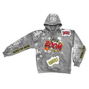100% Cotton <b>Boys</b> Hoodies Double-Layered Long Sleeve with Acid <b>Wash</b> Distressed Effect Embroidered for Puff Print Winter Wear - Product Image 1