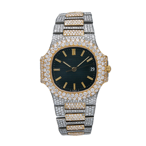Montre de luxe à mouvement quartz de qualité supérieure, en acier inoxydable, avec diamants Moissanite, édition limitée, corps durable, couleur or - Product Image 1