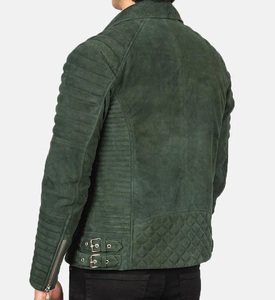 Blouson de moto en cuir vert rétro personnalisé pour homme, logo OEM, patch, coupe-vent d'hiver, séchage rapide, col montant, style course automobile - Product Image 4