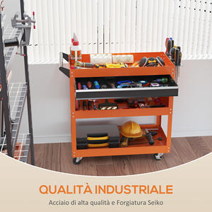 DURHAND-Carrito de herramientas con asa lateral, cajón y 3 estantes de acero, de 82 76 cm x 35x, color Naranja, para hombre y mujer - Product Image 6