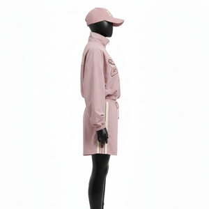 Ensemble short coupe-vent pour femmes, tissu polyester lisse, panneaux contrastés, logo brodé, ensemble short coupe-vent grande taille - Product Image 3