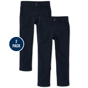2-Pack Blue Stretch Skinny Chino Pants for <b>Boys</b> School Uniforms - Product Image 2