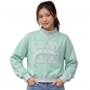 Custom Logo Women's Soft Cotton Mock Neck Streetwear Embroidered <b>Jumper</b> <b>Fleece</b> Oversized Pullover Women Mockneck Sweatshirt - Product Image 1
